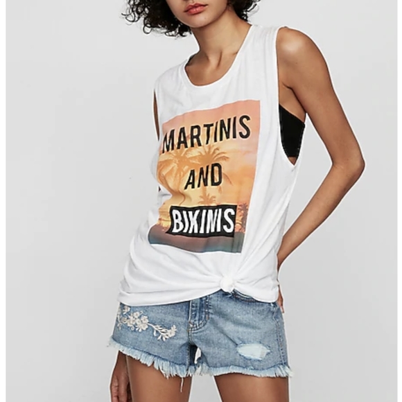 Express Tops - EXPRESS Martinis and Bikinis Graphic Muscle Tank